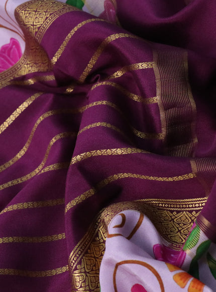 Pure mysore silk saree purple and pastel pink with zari weaves and long kalamkari digital printed border