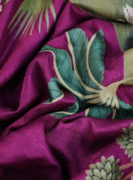 Semi tussar partly saree purple with thread woven buttas & ajrakh prints and lace work border & pichwai printed pallu