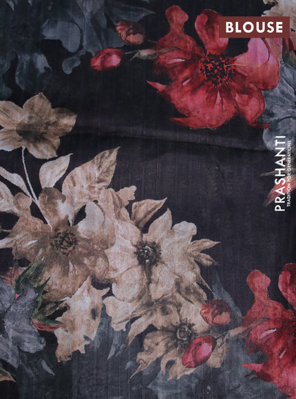 Semi tussar saree cream and black with plain body and floral digital printed border