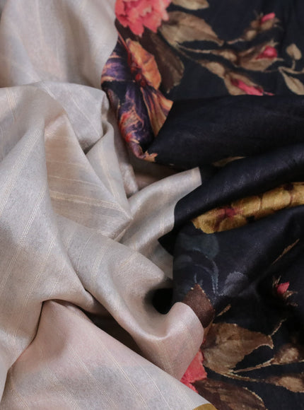 Semi tussar saree cream and elephant grey with plain body and floral digital printed border