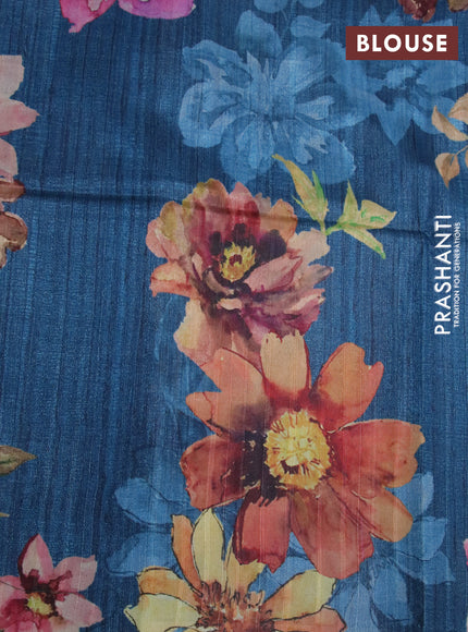 Semi tussar saree cream and peacock blue with plain body and floral digital printed border