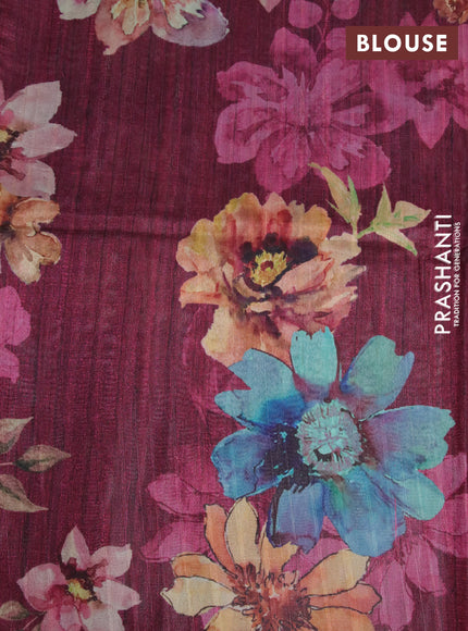 Semi tussar saree cream and maroon with plain body and floral digital printed border