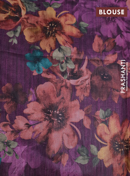 Semi tussar saree cream and deep purple with plain body and floral digital printed border