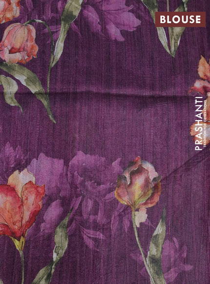 Semi tussar saree cream and deep purple with plain body and floral digital printed border