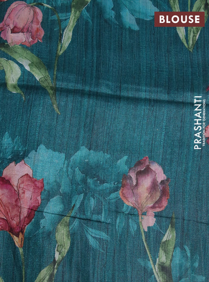 Semi tussar saree cream and peacock green with plain body and floral digital printed border