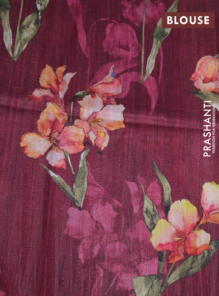 Semi tussar saree cream and maroon with plain body and floral digital printed border