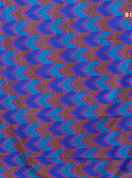 Semi tussar saree blue and purple with allover ikat prints and zari woven border