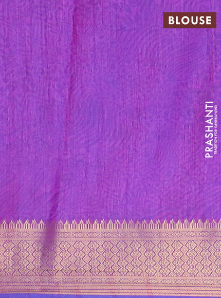 Semi tussar saree blue and purple with allover ikat prints and zari woven border