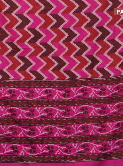 Semi tussar saree multi colour and pink with allover ikat prints and zari woven border