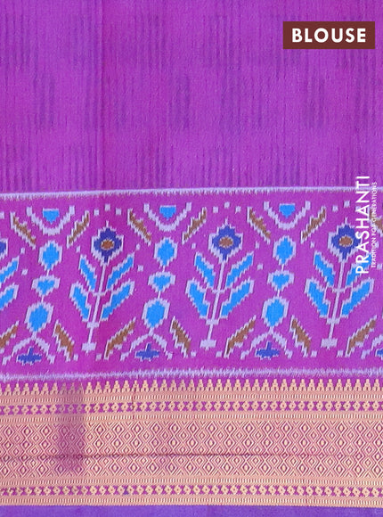 Semi tussar saree purple and blue with allover ikat prints and zari woven border