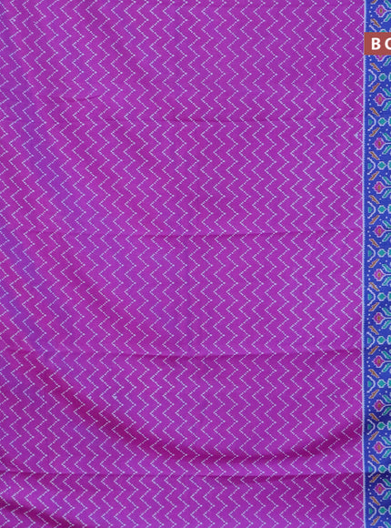 Semi tussar saree purple and blue with allover zig zag prints and zari woven border