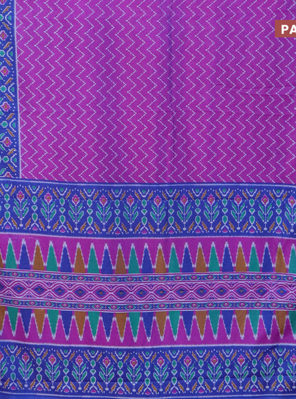 Semi tussar saree purple and blue with allover zig zag prints and zari woven border