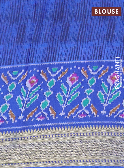 Semi tussar saree purple and blue with allover zig zag prints and zari woven border