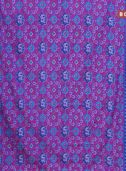 Semi tussar saree purple and blue with allover ikat prints and zari woven border