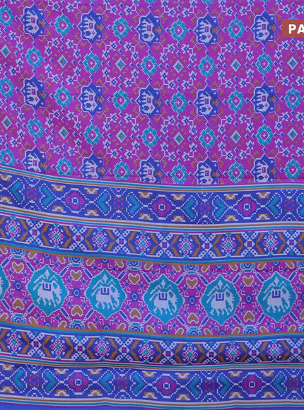 Semi tussar saree purple and blue with allover ikat prints and zari woven border