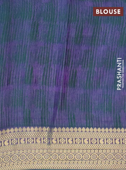 Semi tussar saree teal blue and dual shade of green with allover ikat prints and zari woven border