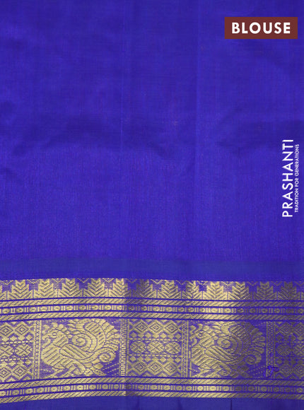 Silk cotton saree orange and blue with allover zari checked pattern and zari woven border