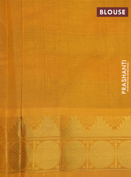 Silk cotton saree multi colour and mustard yellow with allover paalum pazhamum zari checked pattern and temple & rudhraksha zari woven border