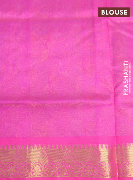 Silk cotton saree dual shade of bluish yellow and pink with allover self emboss & jacquard and zari woven border