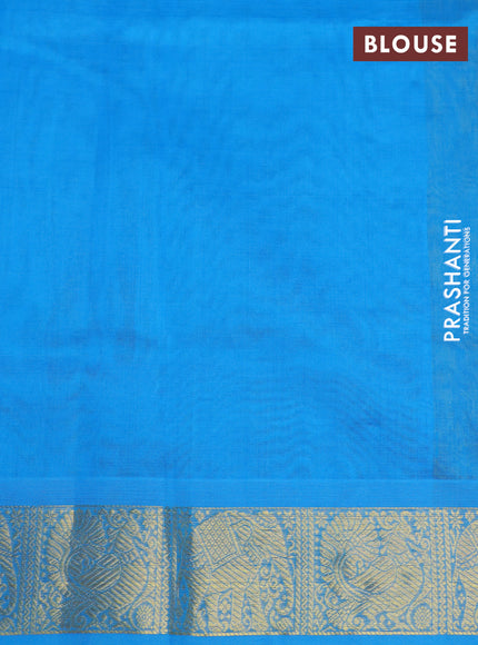 Silk cotton saree mehendi green and cs blue with allover self emboss & jacquard and annam & rudhraksha zari woven border