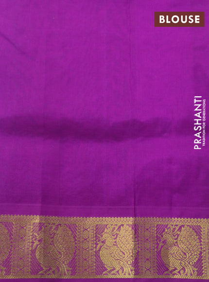 Silk cotton saree dual shade of teal green shade and purple with allover self emboss & jacquard and annam zari woven border