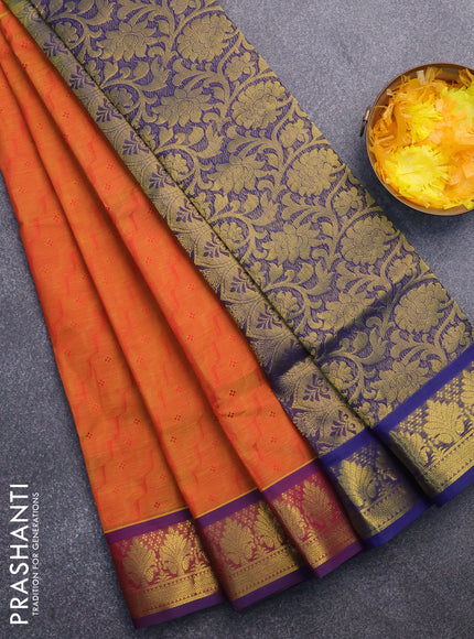 Silk cotton saree dual shade of red and blue with allover self emboss & jacquard and zari woven border