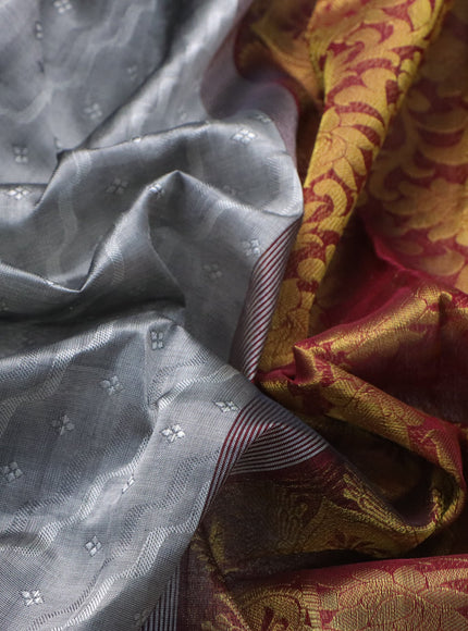 Silk cotton saree grey and maroon with allover self emboss & jacquard and zari woven border