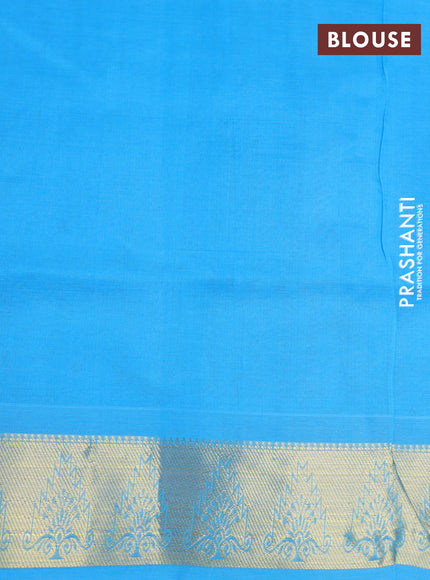 Silk cotton saree yellow and cs blue with allover self emboss & jacquard and zari woven border