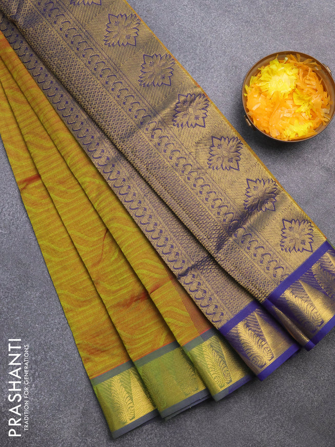 Silk cotton saree dual shade of greenish maroon and blue with allover self emboss & jacquard and zari woven border