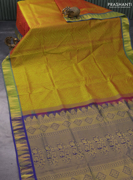 Silk cotton saree dual shade of greenish maroon and blue with allover self emboss & jacquard and zari woven border