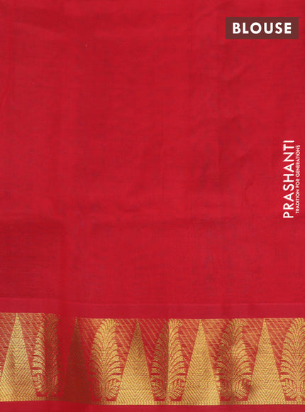 Silk cotton saree dual shade of bluish yellow and red with allover self emboss & jacquard and zari woven border