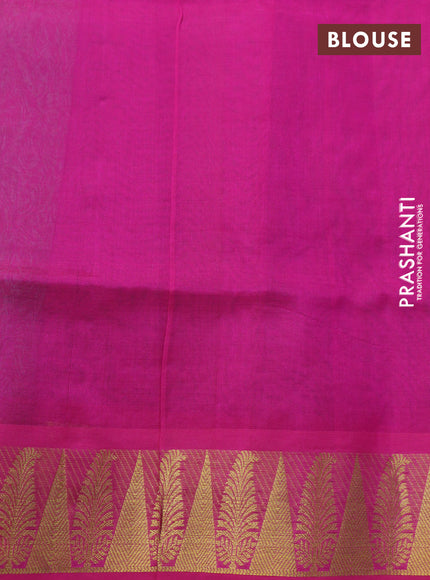 Silk cotton saree green and pink with allover self emboss & jacquard and zari woven border