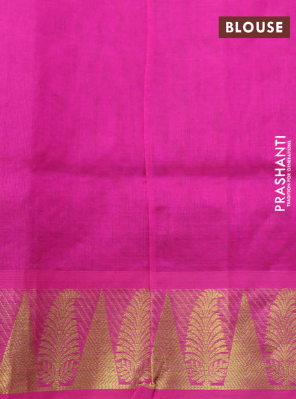 Silk cotton saree dual shade of mustard green and pink with allover self emboss & jacquard and zari woven border