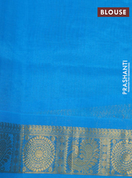 Silk cotton saree mango yellow and cs blue with allover self emboss & jacquard and annam & rudhraksha zari woven border