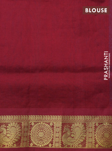 Silk cotton saree cs blue and maroon with allover self emboss & jacquard and annam & rudhraksha zari woven border