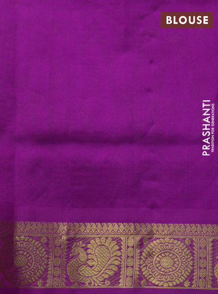 Silk cotton saree light green and purple with allover self emboss & jacquard and annam & rudhraksha zari woven border