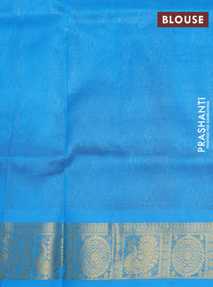 Silk cotton saree beige and cs blue with allover self emboss & jacquard and annam & rudhraksha zari woven border