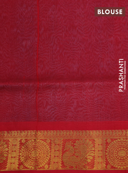 Silk cotton saree blue and red with allover self emboss & jacquard and zari woven border