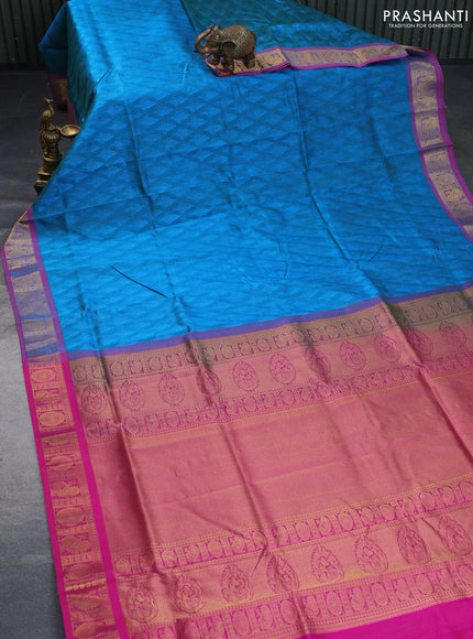 Silk cotton saree dual shade of cs blue and pink with allover self emboss & jacquard and zari woven border