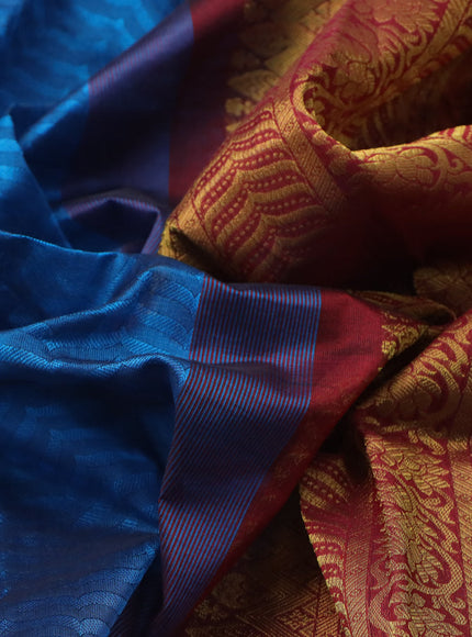 Silk cotton saree cs blue and maroon with allover self emboss & jacquard and zari woven border