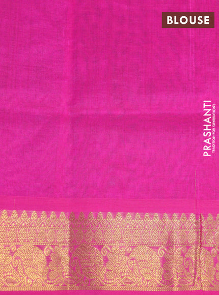 Silk cotton saree teal green and pink with allover self emboss & jacquard and zari woven border