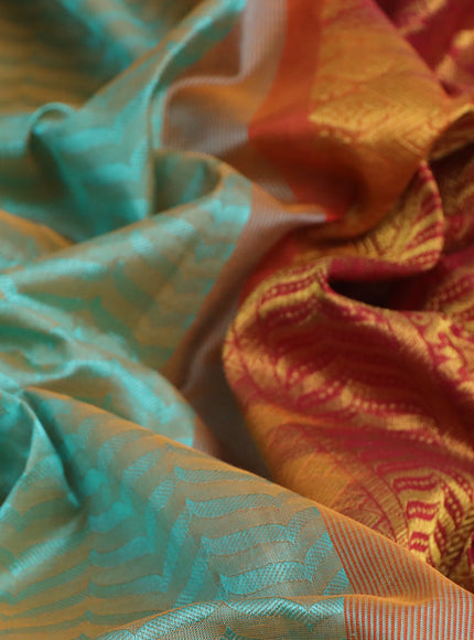 Silk cotton saree dual shade of teal green and maroon with allover self emboss & jacquard and zari woven border