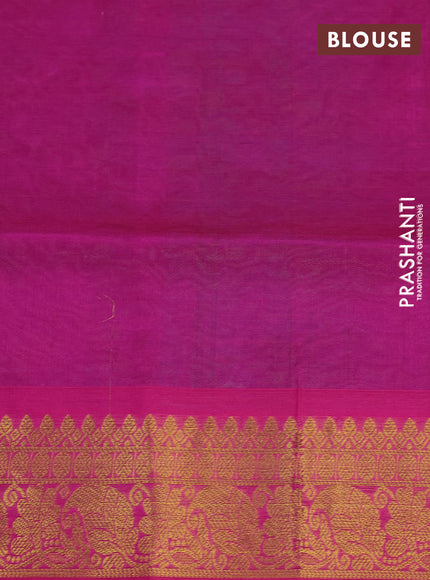 Silk cotton saree dual shade of teal green and pink with allover self emboss & jacquard and zari woven border