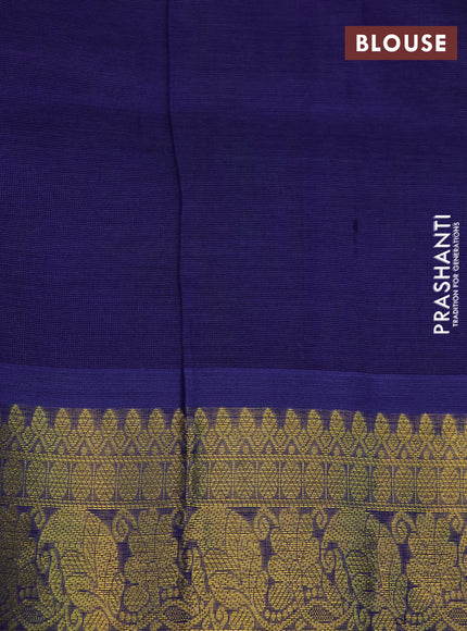 Silk cotton saree light green and blue with allover self emboss & jacquard and zari woven border