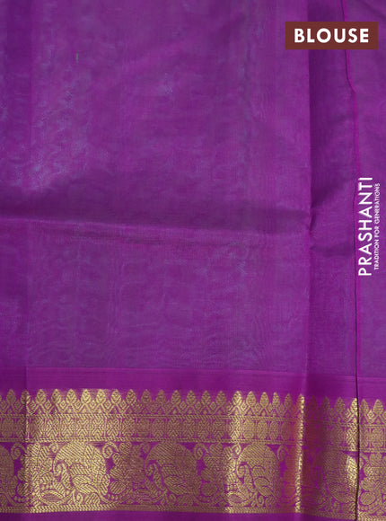 Silk cotton saree green and purple with allover self emboss & jacquard and zari woven border