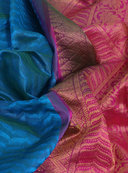 Silk cotton saree cs blue and pink with allover self emboss & jacquard and zari woven border