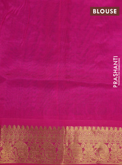 Silk cotton saree cs blue and pink with allover self emboss & jacquard and zari woven border