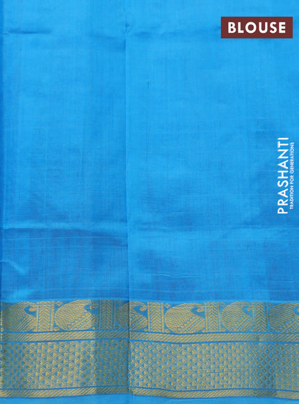 Silk cotton saree light pink and light blue with allover zari checks & buttas and annam & rudhraksha zari woven border