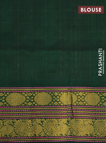 Silk cotton saree dark magenta and green with allover zari checks & buttas and annam & rudhraksha zari woven border