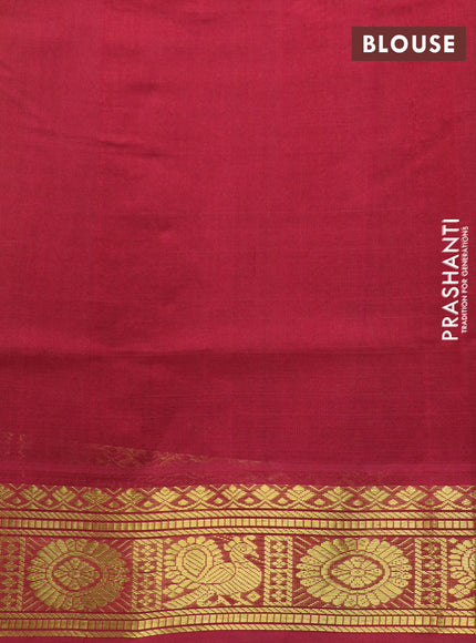 Silk cotton saree mustard yellow and maroon with allover zari checks & buttas and annam & rudhraksha zari woven border